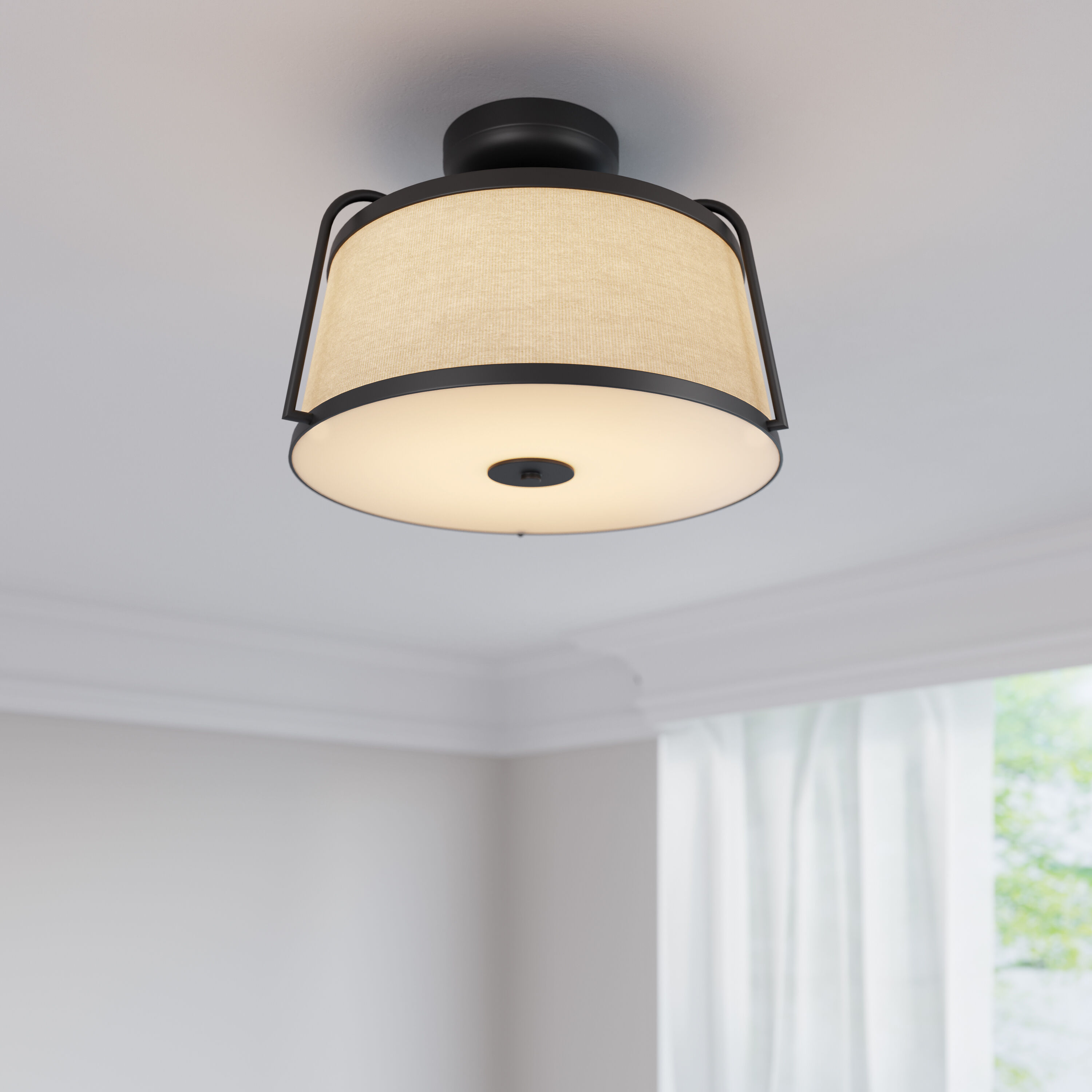 None LED 15.25 inch Matte Black Semi-Flush Mount Ceiling Light